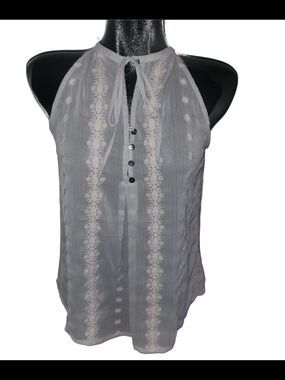 Philosophy Gray Sheer Embroidered Halter Top Size M